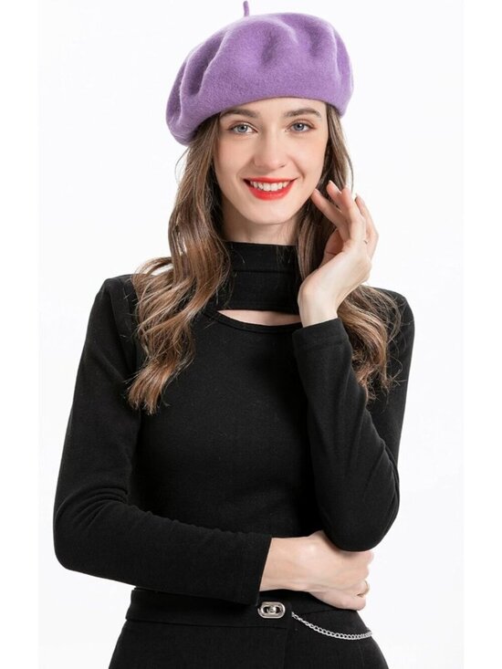 Women\'s Wool French Beret Hat Comfortable Solid Color Beret Cap Lavender